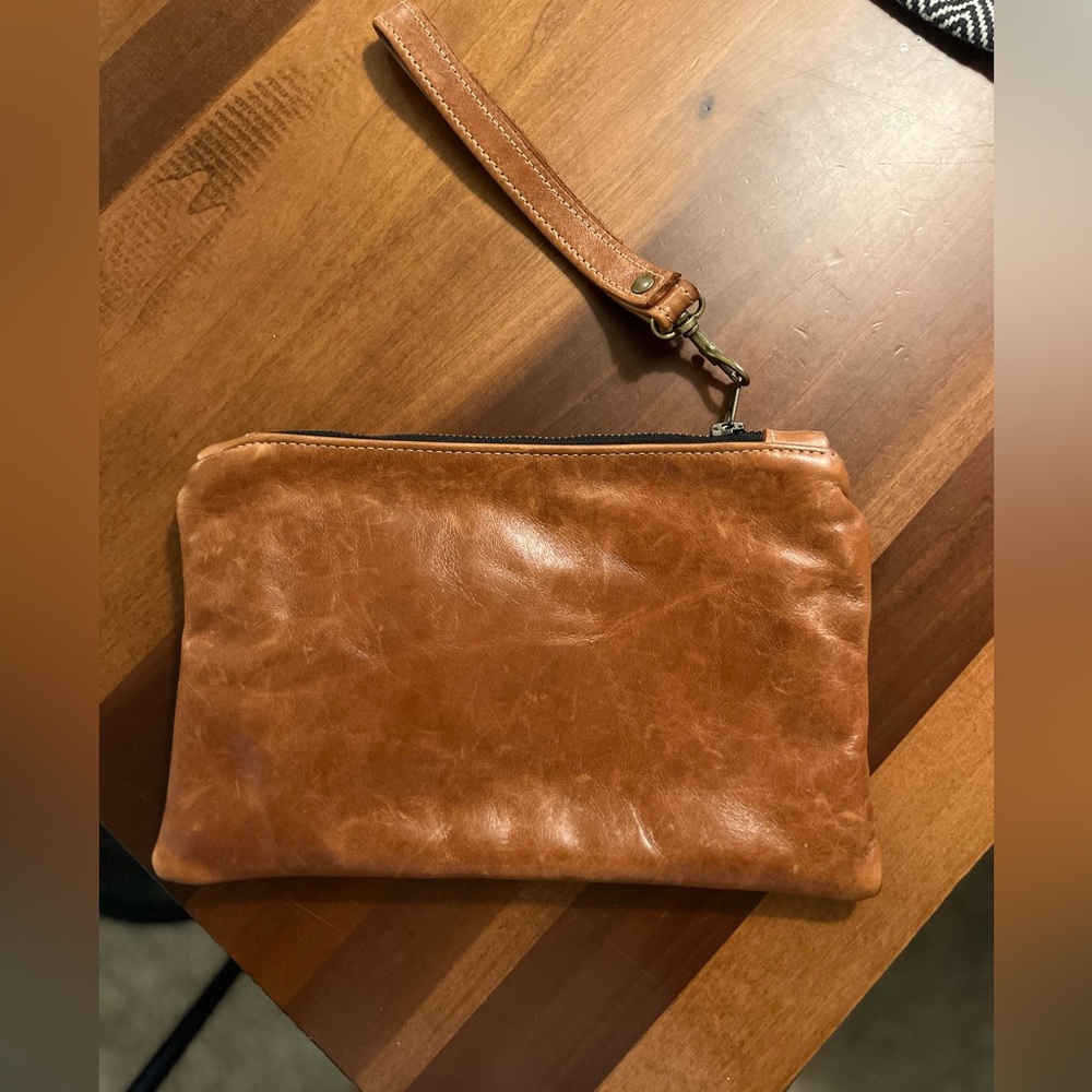Handmade Floral Canvas and Leather Wristlet- one of a kind! - Picture 2 of 3